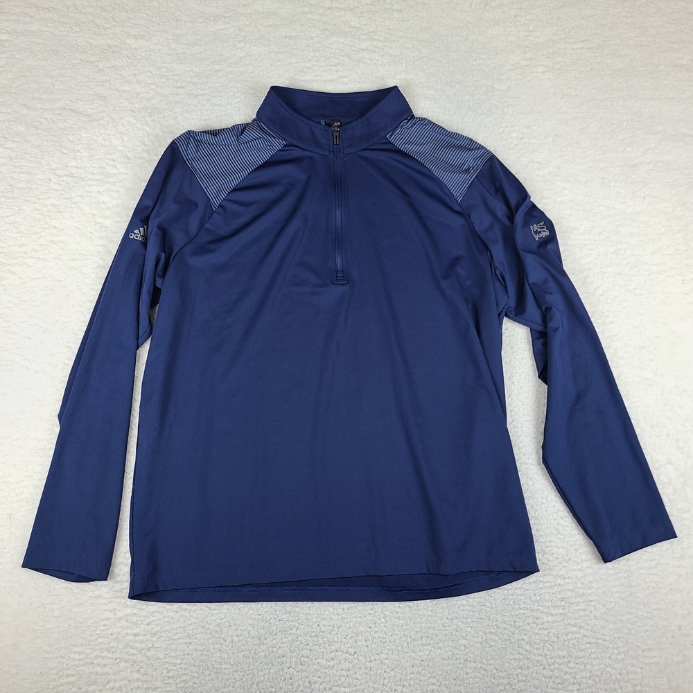 Adidas Sweater Mens XL Navy Solid Prime Green Activewear Performance Tech Golf